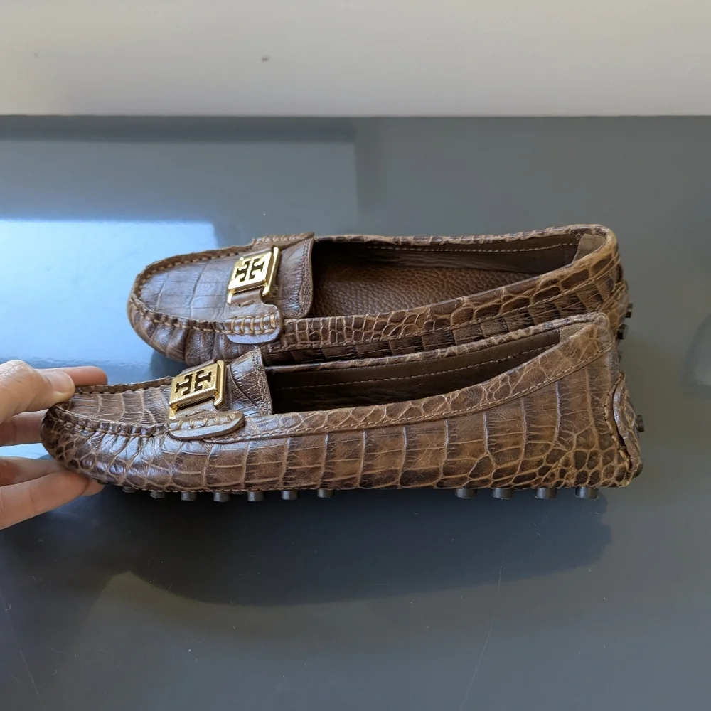 Tory Burch Kendrick Brown Croc Leather Driving‎ Loafers 6.5